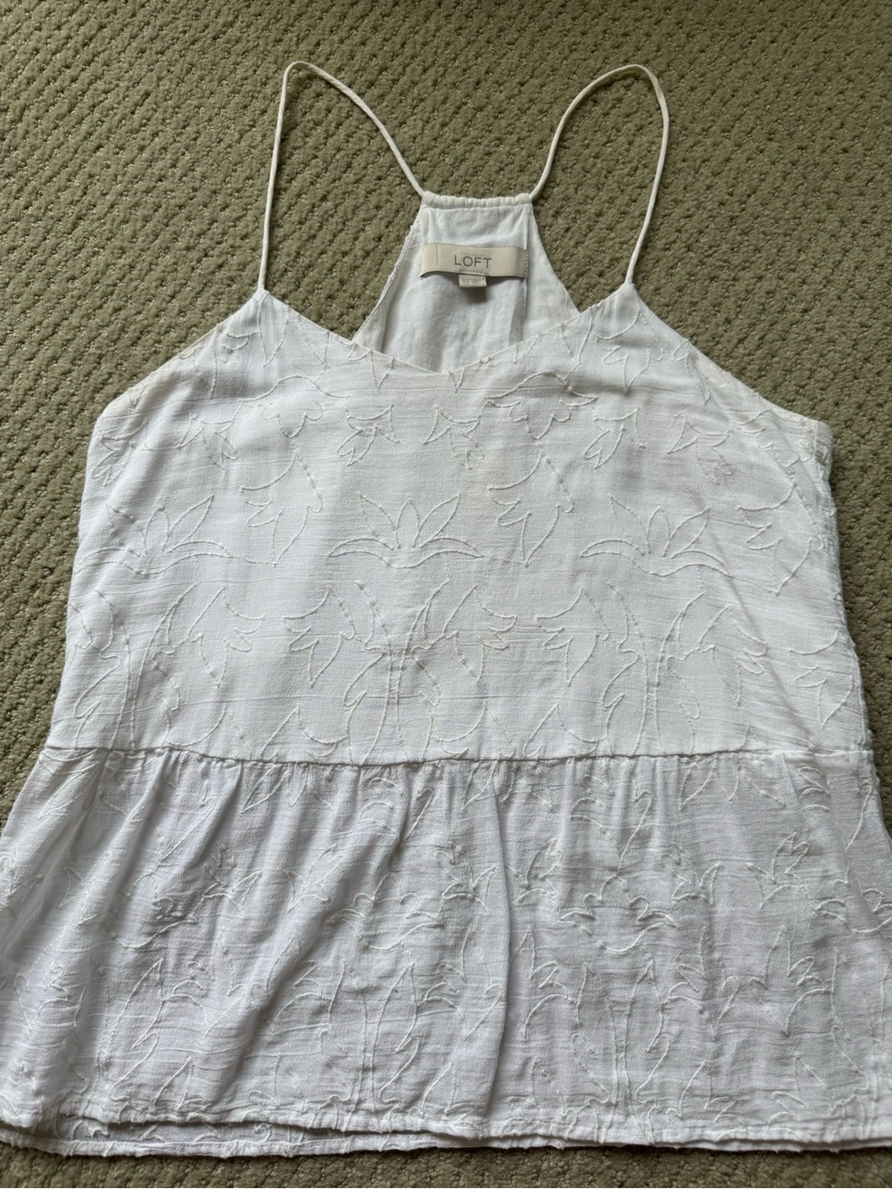 LOFT White Embroidered Halter Peplum Camisole